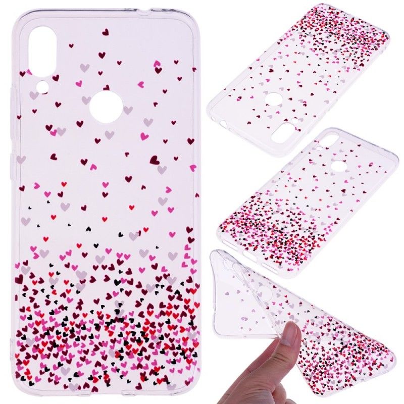 Coque Xiaomi Redmi Note 7 Transparente Multiples Coeurs Rouges