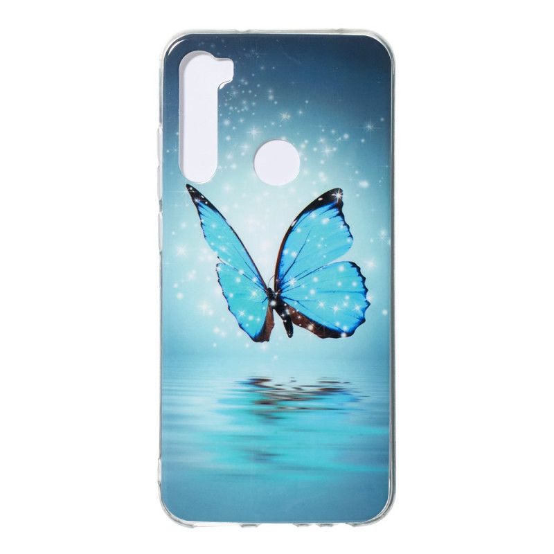 Coque Xiaomi Redmi Note 8 Papillon Bleu Fluorescente