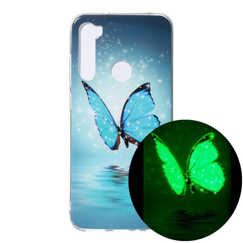 Coque Xiaomi Redmi Note 8 Papillon Bleu Fluorescente