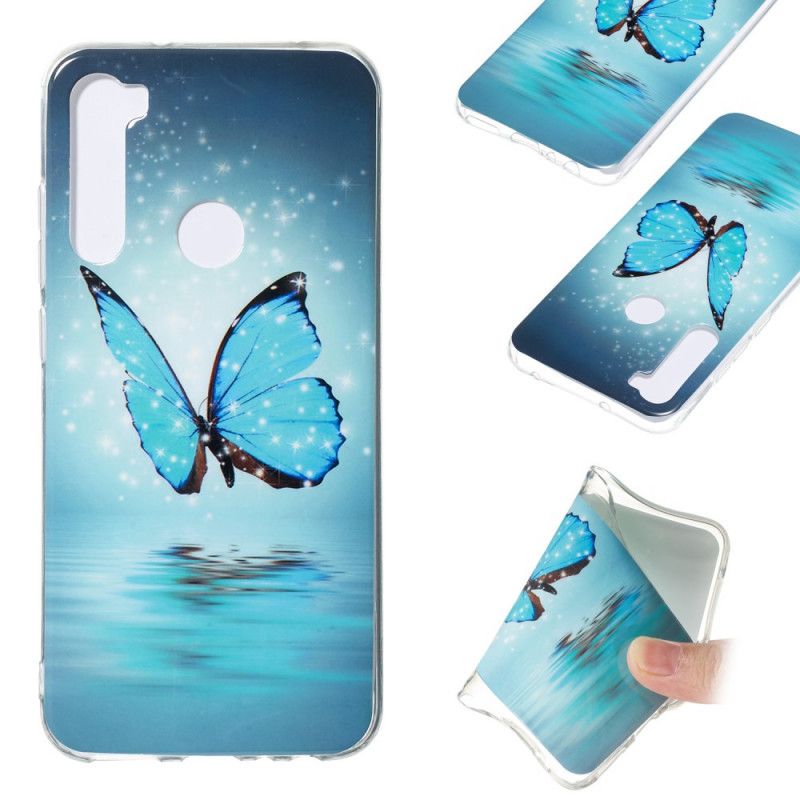 Coque Xiaomi Redmi Note 8 Papillon Bleu Fluorescente