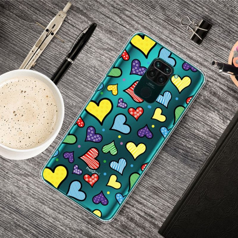 Coque Xiaomi Redmi Note 9 Coeurs Multicolors