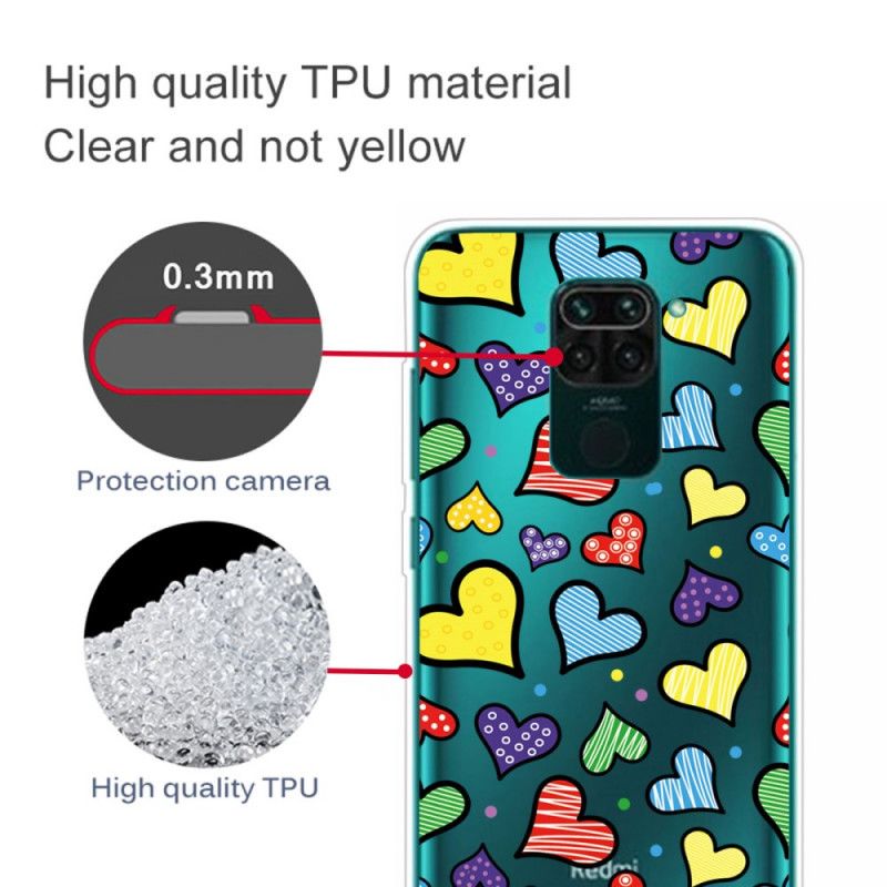 Coque Xiaomi Redmi Note 9 Coeurs Multicolors