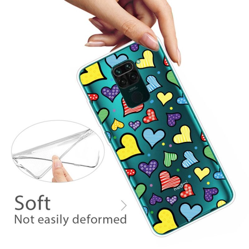 Coque Xiaomi Redmi Note 9 Coeurs Multicolors