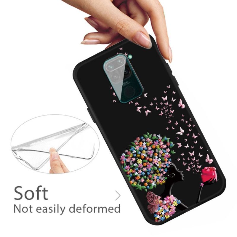 Coque Xiaomi Redmi Note 9 Femme À La Tête Fleurie