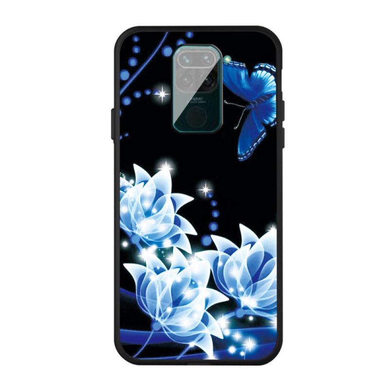 Coque Xiaomi Redmi Note 9 Papillon Et Fleurs Bleus