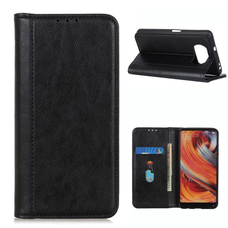 Flip Cover Poco X3 Cuir Litchi Fendu Élégance