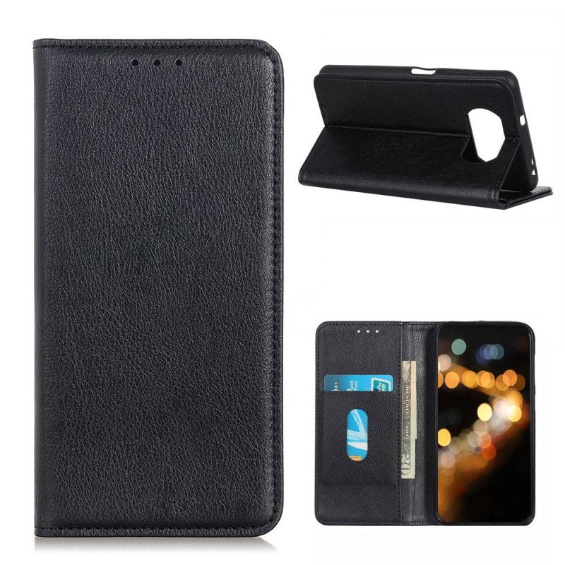 Flip Cover Poco X3 Cuir Litchi Fendu Premium