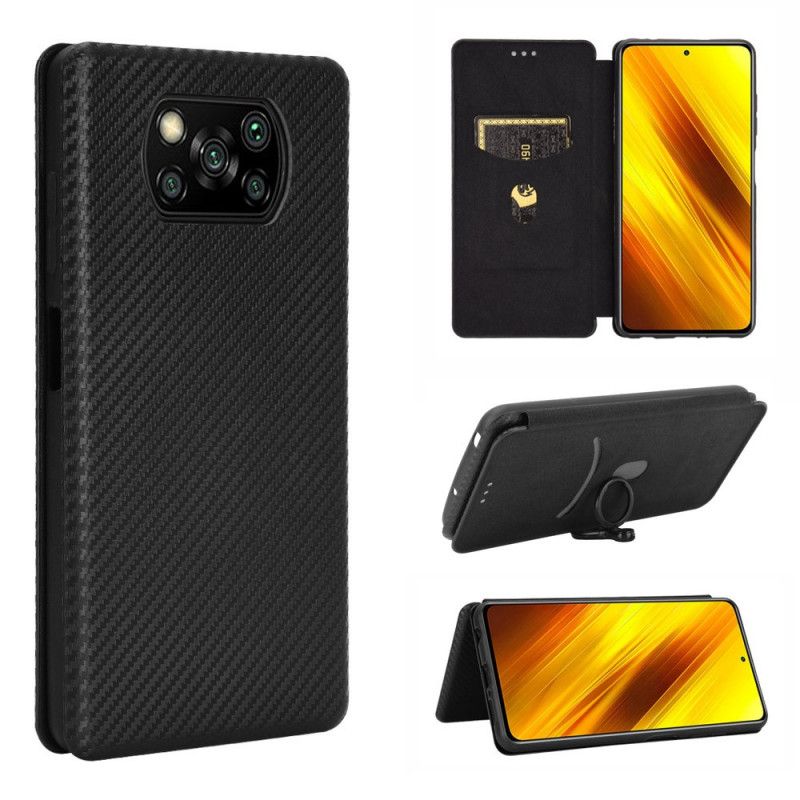 Flip Cover Poco X3 Fibre Carbone Avec Anneau Support