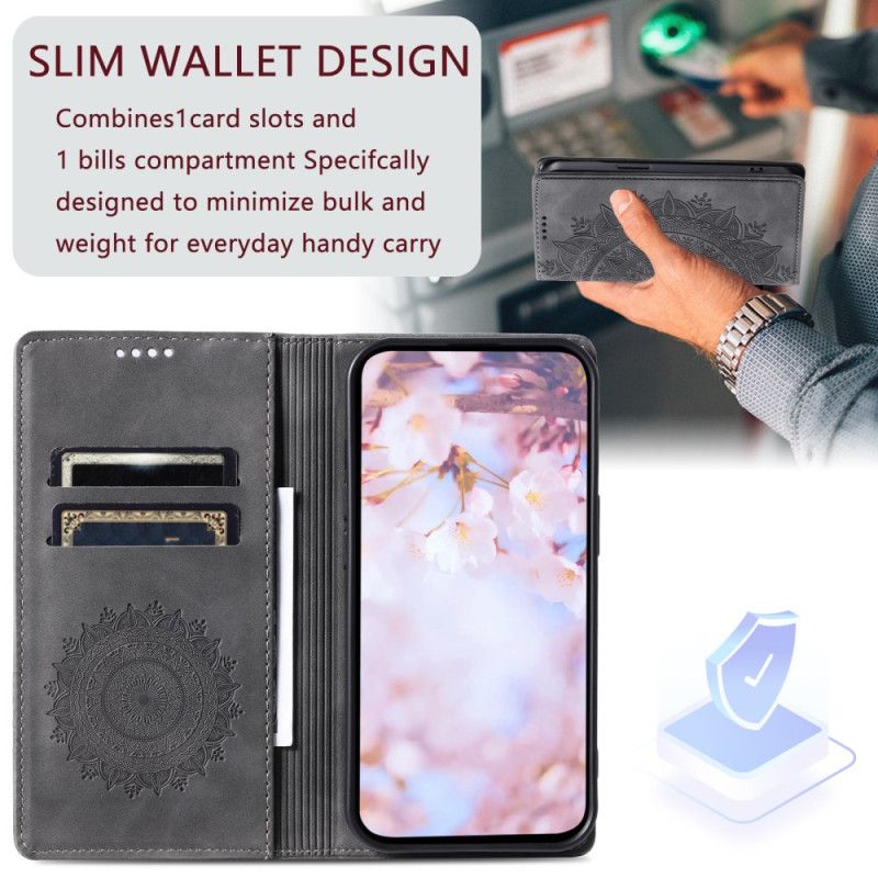 Flip Cover Xiaomi 15 Pro Effet Daim Motif Mandala