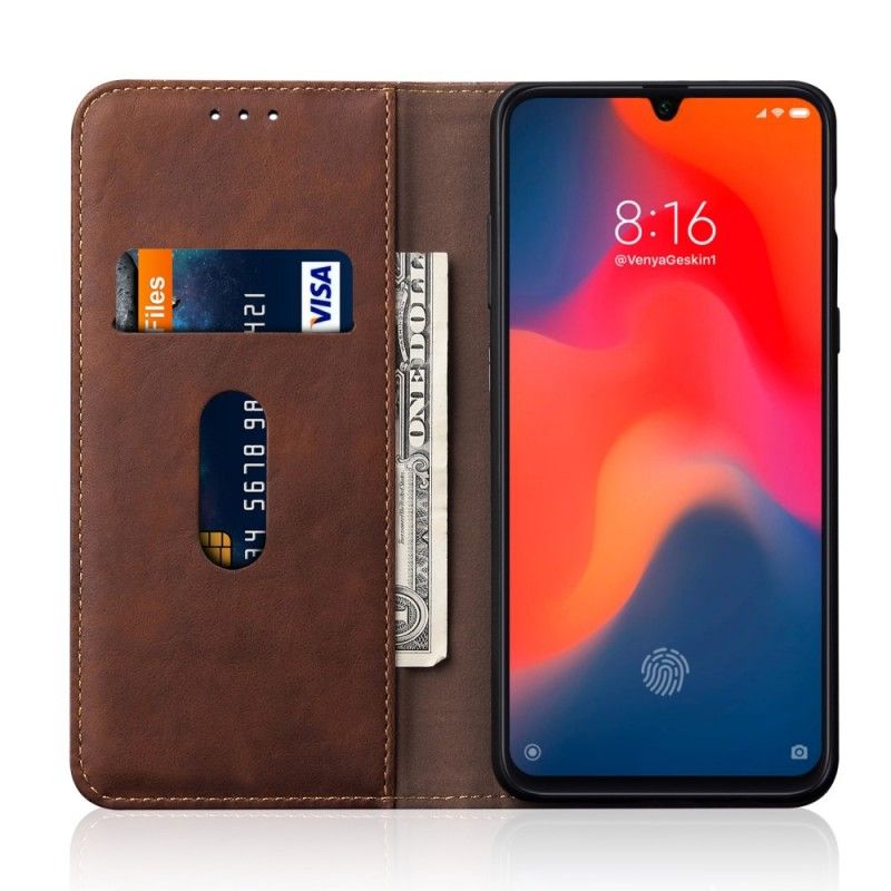 Flip Cover Xiaomi Mi 9 Effet Cuir Coutures