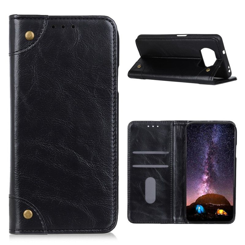 Flip Cover Xiaomi Poco X3 Cuir Fendu Vintage Rivets