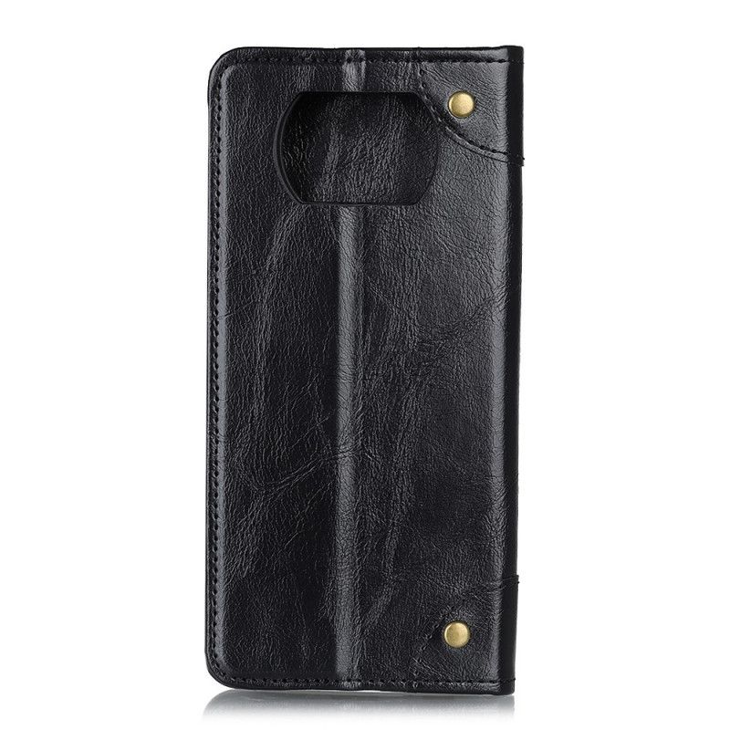 Flip Cover Xiaomi Poco X3 Cuir Fendu Vintage Rivets