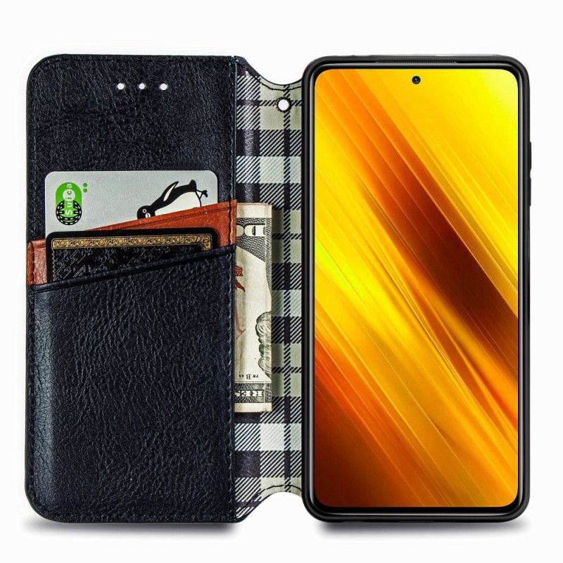 Flip Cover Xiaomi Poco X3 Effet Cuir Texture Diamant