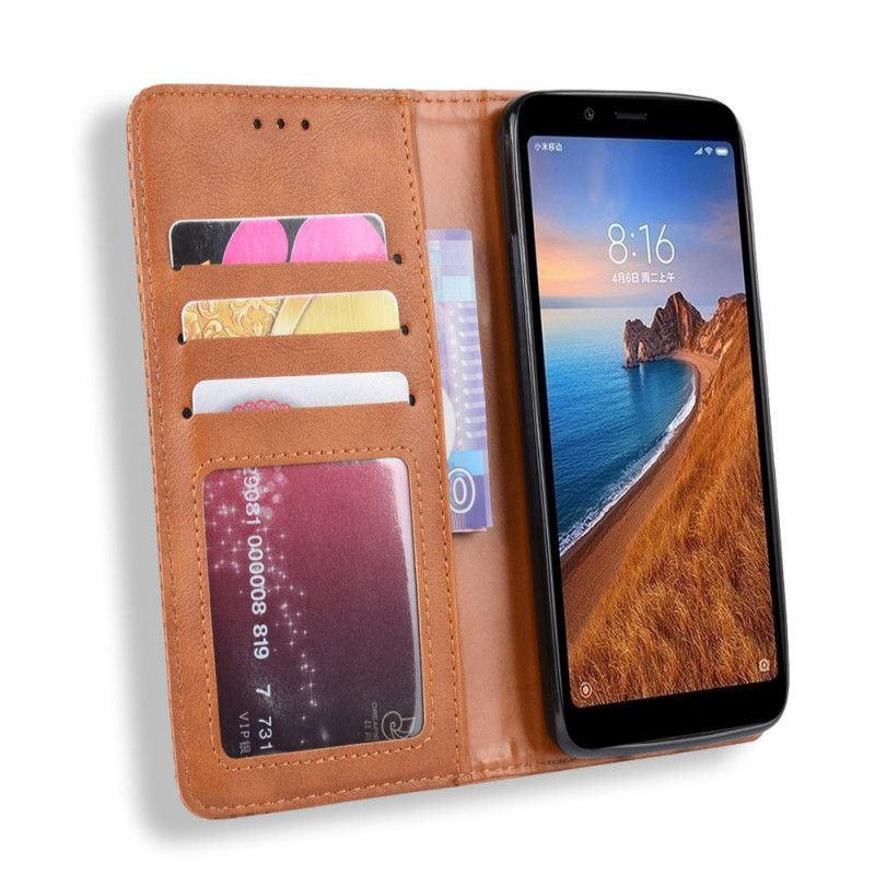 Flip Cover Xiaomi Redmi 7a Effet Cuir Vintage Stylisé