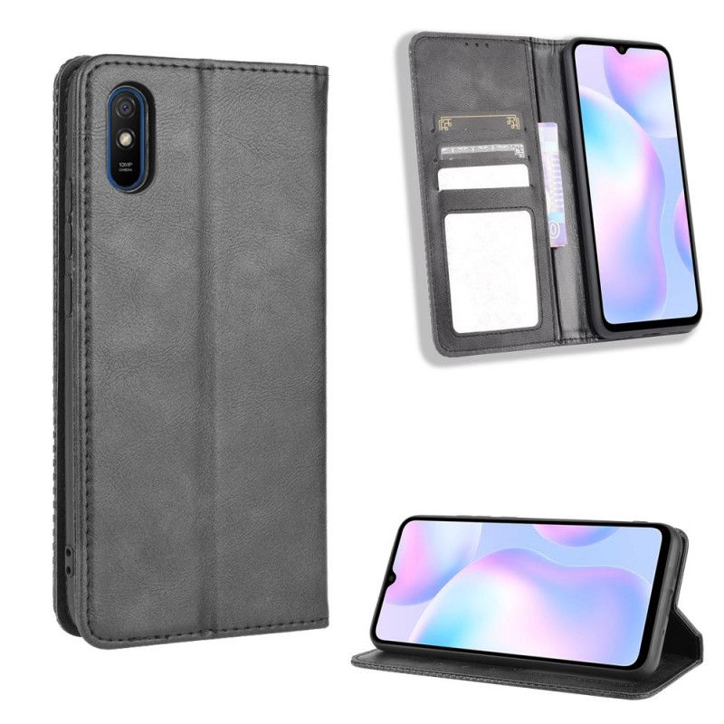 Flip Cover Xiaomi Redmi 9a Effet Cuir Vintage Stylisé