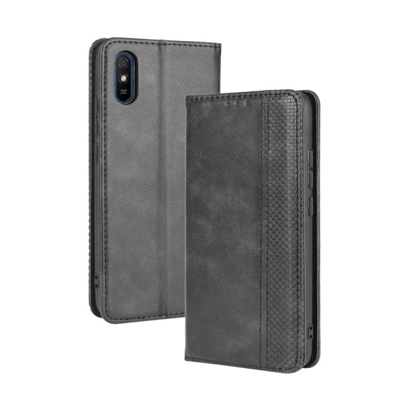 Flip Cover Xiaomi Redmi 9a Effet Cuir Vintage Stylisé