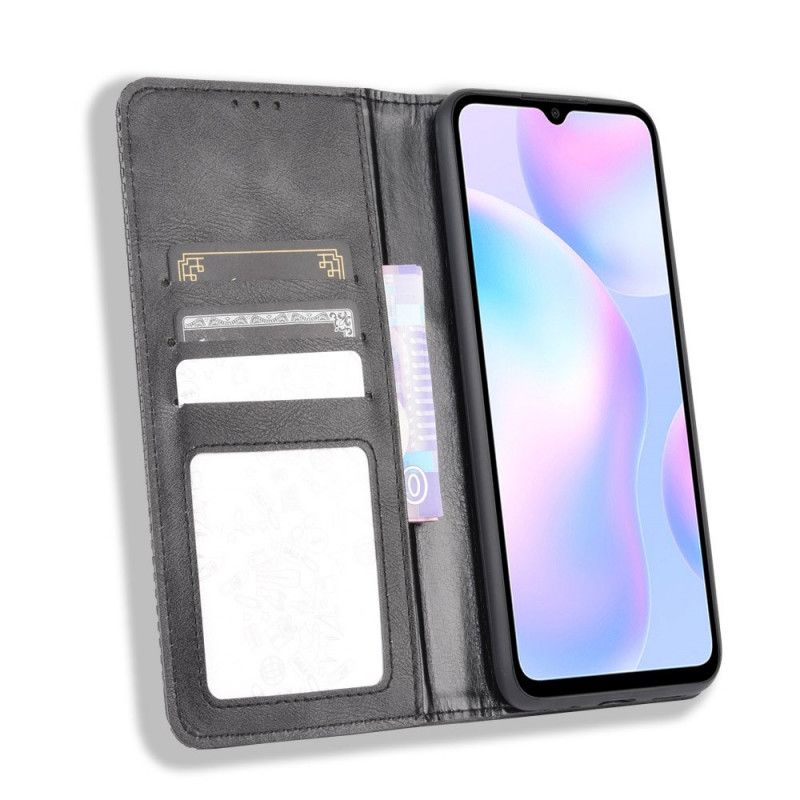 Flip Cover Xiaomi Redmi 9a Effet Cuir Vintage Stylisé