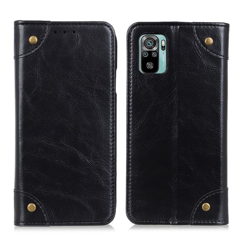 Flip Cover Xiaomi Redmi Note 10 / Note 10s Cuir Fendu Vintage Rivets