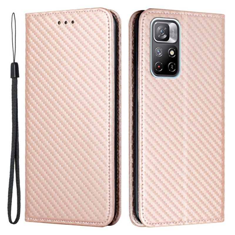 Flip Cover Xiaomi Redmi Note 11 / Poco M4 Pro 5G Fibre Carbone À Lanière