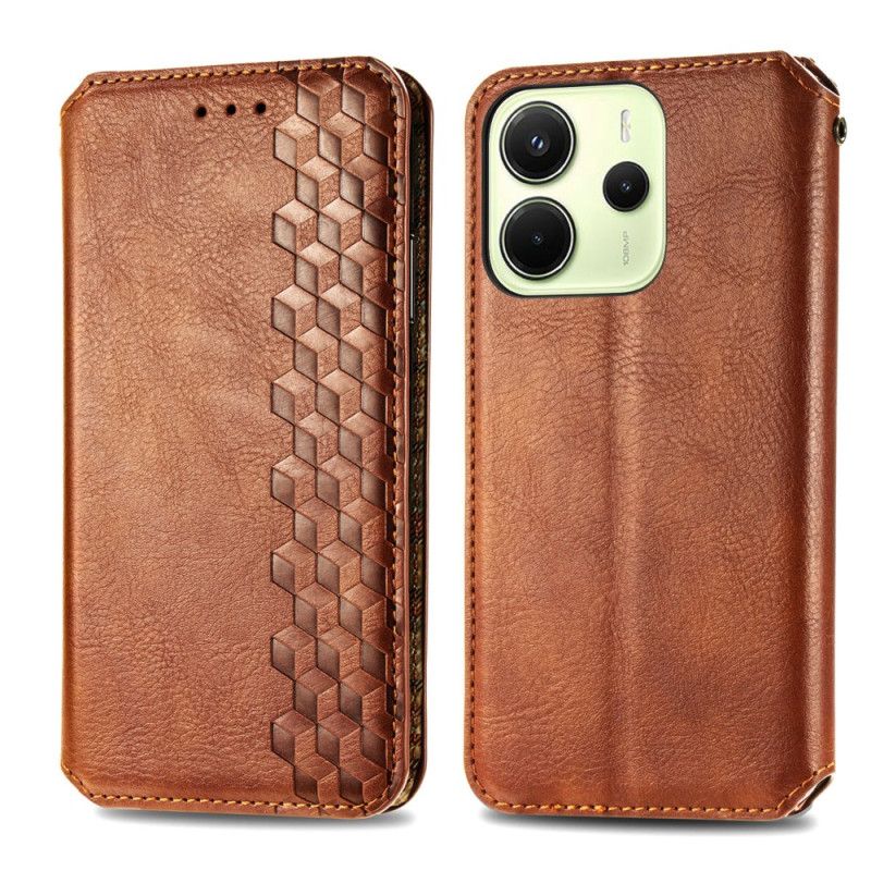 Flip Cover Xiaomi Redmi Note 14 4G Effet Cuir Vintage avec motif Losanges
