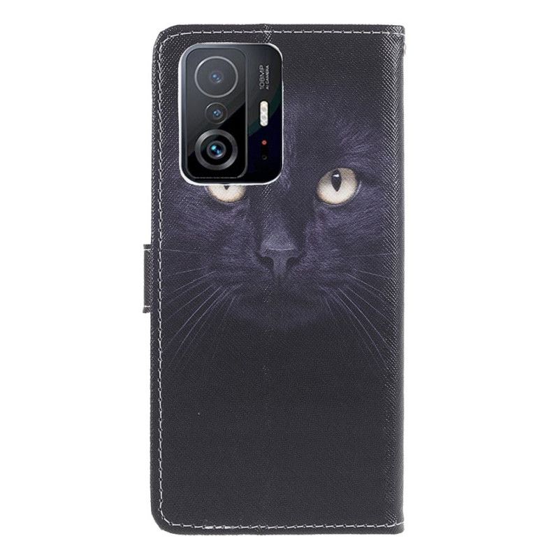 Housse Pour Xiaomi Mi 11T / 11T Pro Yeux De Chat Noir À Lanière