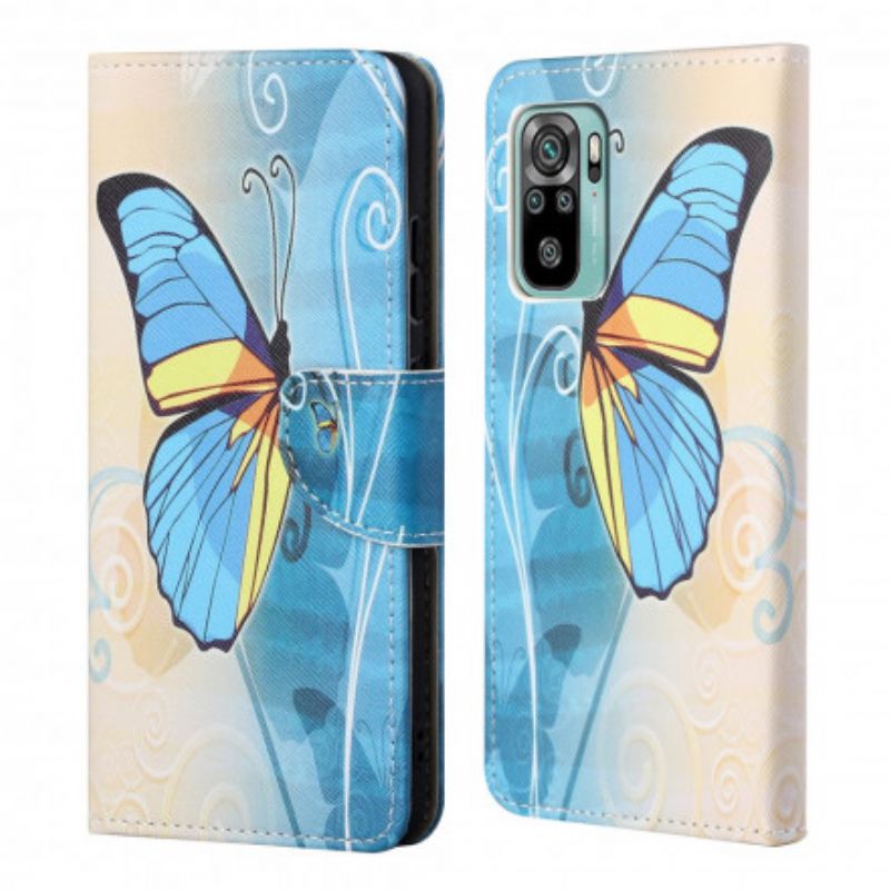 Housse Pour Xiaomi Redmi 10 Papillon Bleu Et Jaune