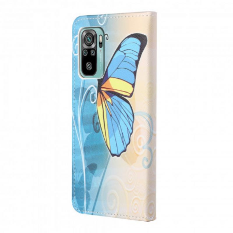 Housse Pour Xiaomi Redmi 10 Papillon Bleu Et Jaune