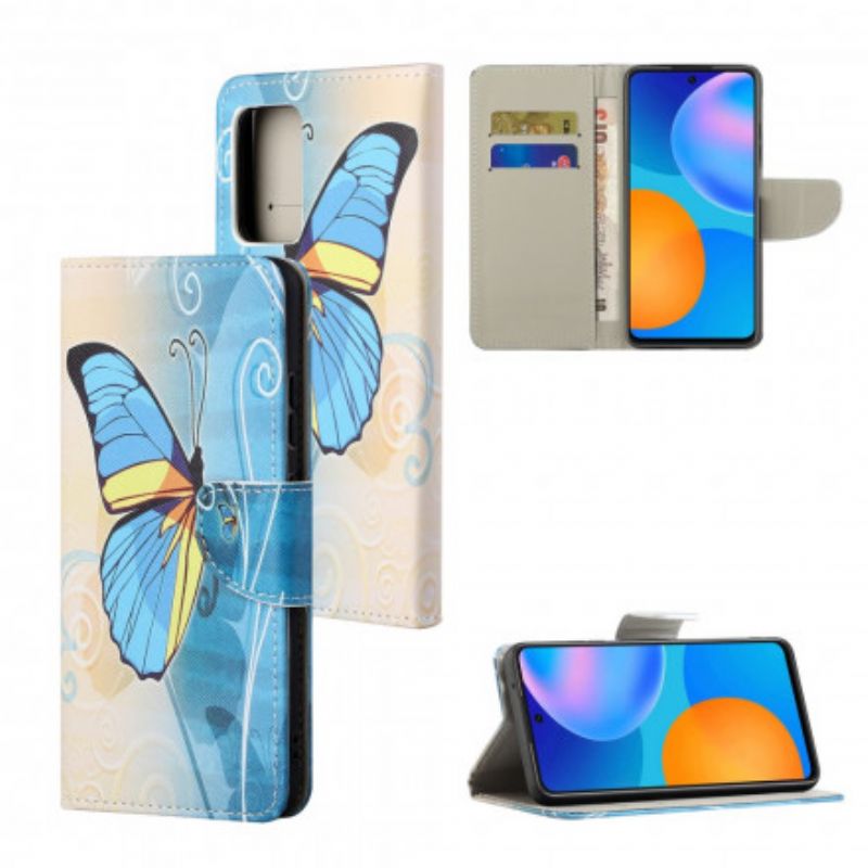 Housse Pour Xiaomi Redmi 10 Papillon Bleu Et Jaune