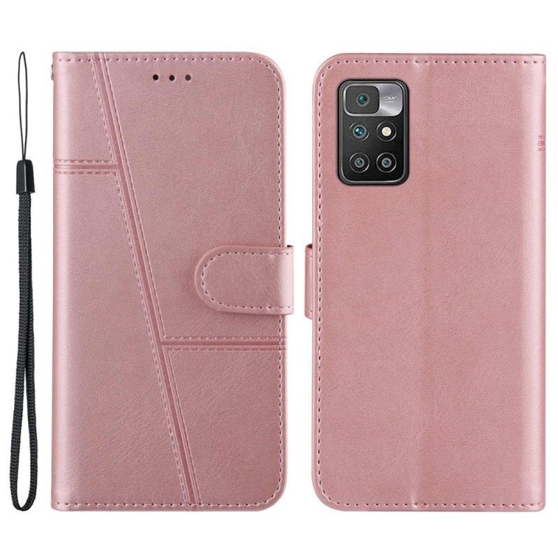 Housse Pour Xiaomi Redmi 10 Style Cuir Géométrique À Lanière