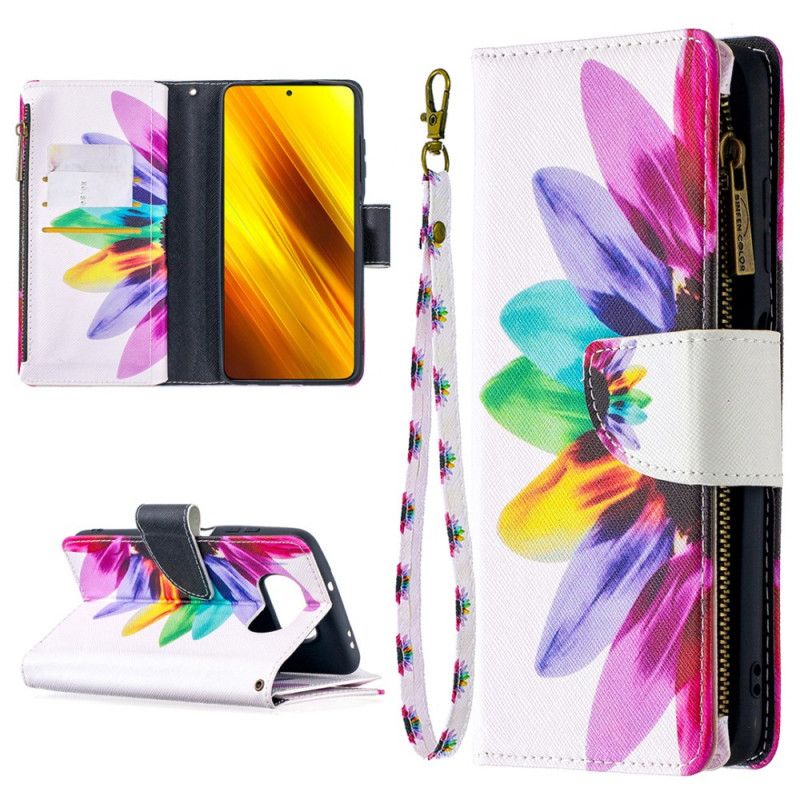 Housse Xaiomi Poco X3 Poche Zippée Fleur