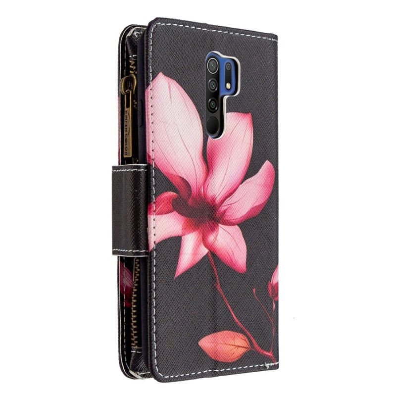 Housse Xaiomi Redmi 9 Poche Zippée Fleur