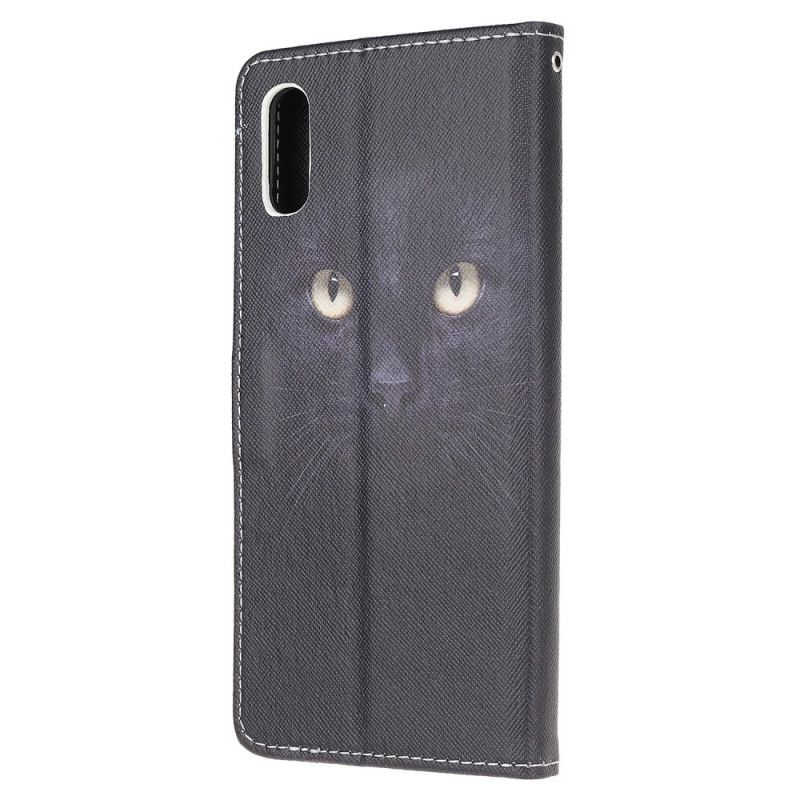 Housse Xaiomi Redmi 9a Yeux De Chat Noir À Lanière