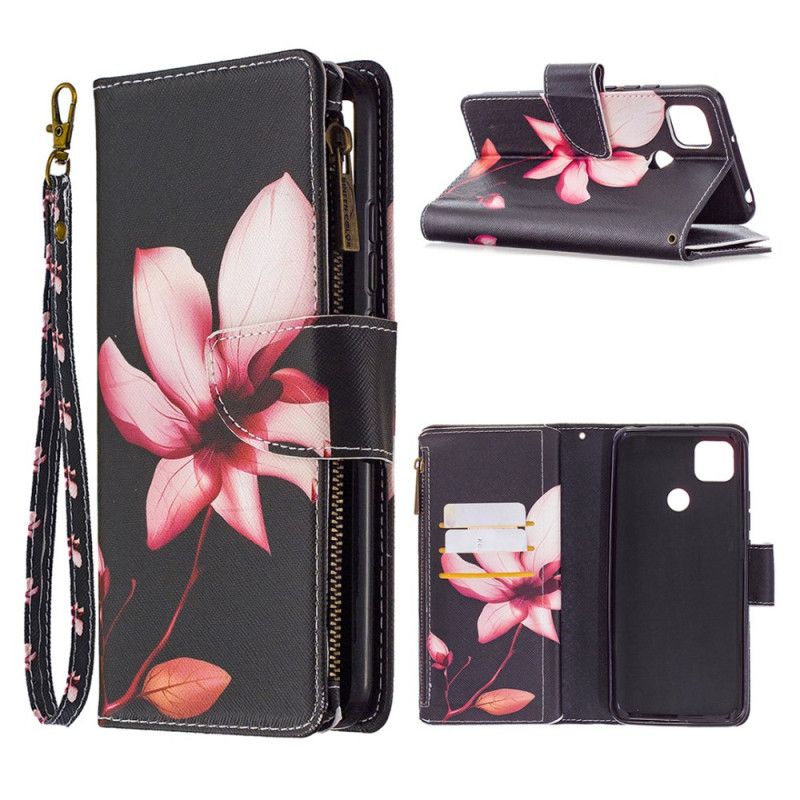 Housse Xaiomi Redmi 9c Poche Zippée Fleur