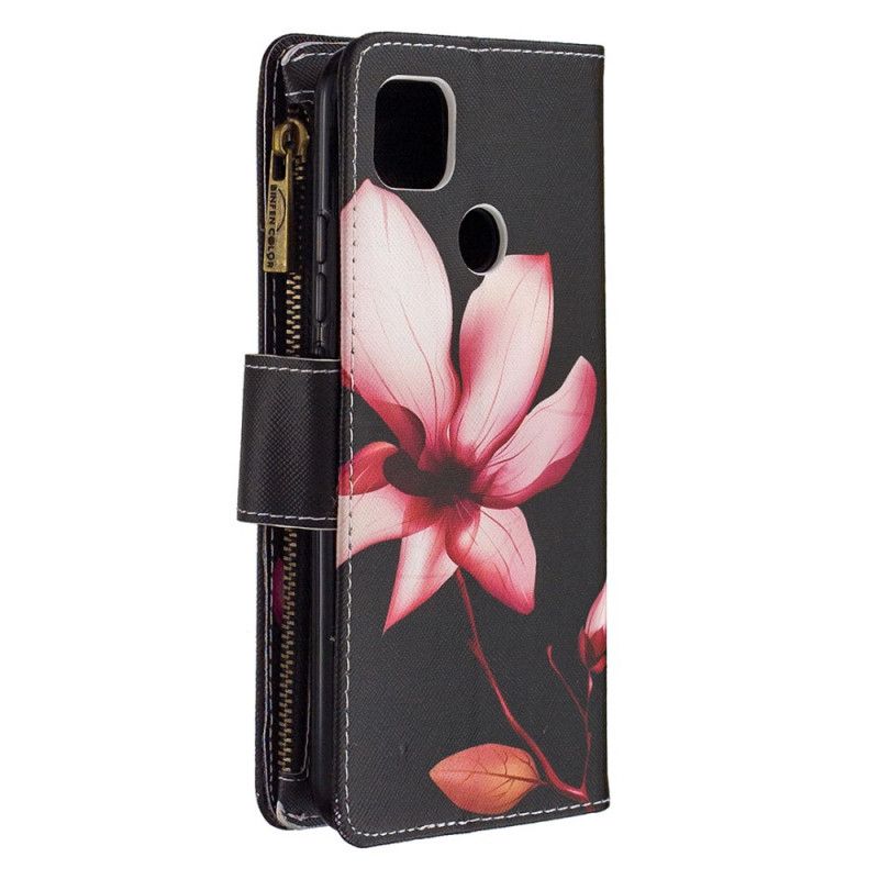 Housse Xaiomi Redmi 9c Poche Zippée Fleur