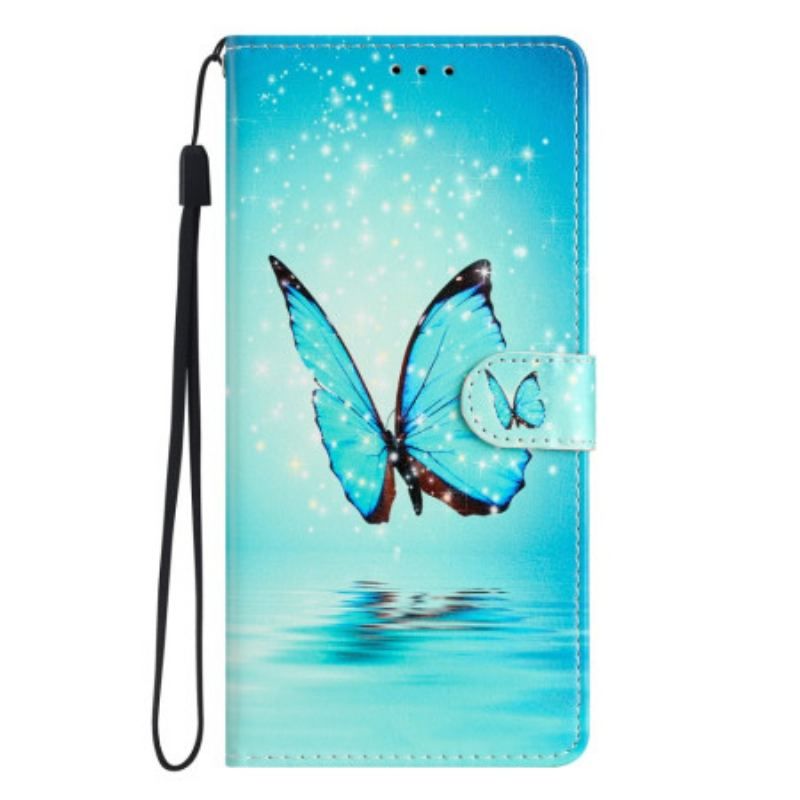 Housse Xiaomi 12 Lite Papillons Bleus à Lanière
