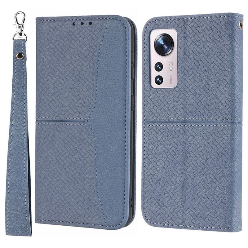 Housse Xiaomi 12 Pro Style Cuir Tissée à Lanière