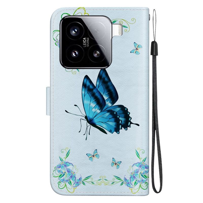 Housse Xiaomi 15 Papillons Bleus et Fleurs