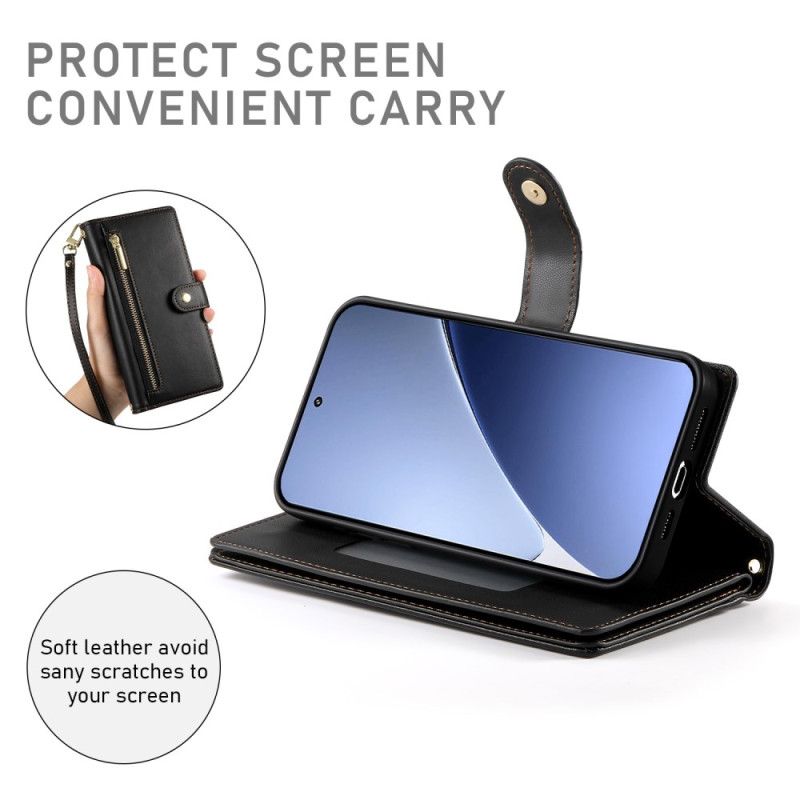 Housse Xiaomi 15 Pro Portefeuille avec Lanière et Bandoulière