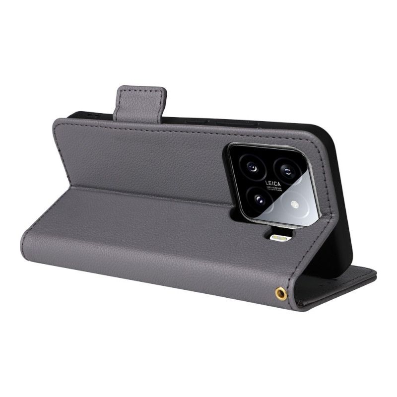 Housse Xiaomi 15 Pro Simili Cuir Litchi à Lanière