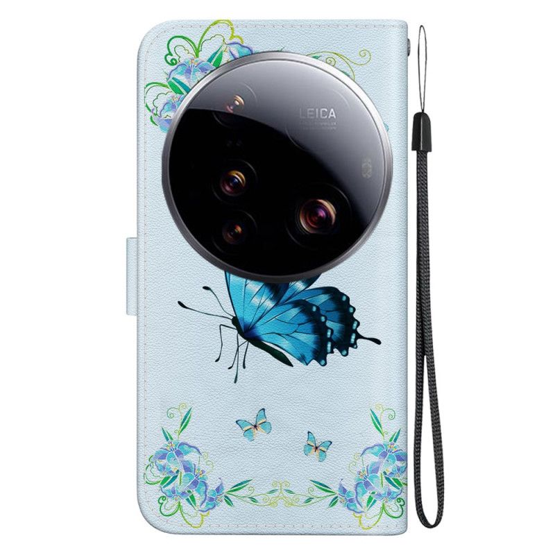 Housse Xiaomi 15 Ultra Papillon Bleu et Fleurs