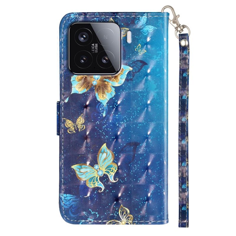 Housse Xiaomi 15T Pro Papillons Bleu et Or