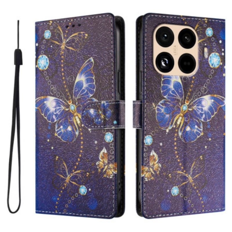 Housse Xiaomi 15T Pro Papillons Or et Bleu