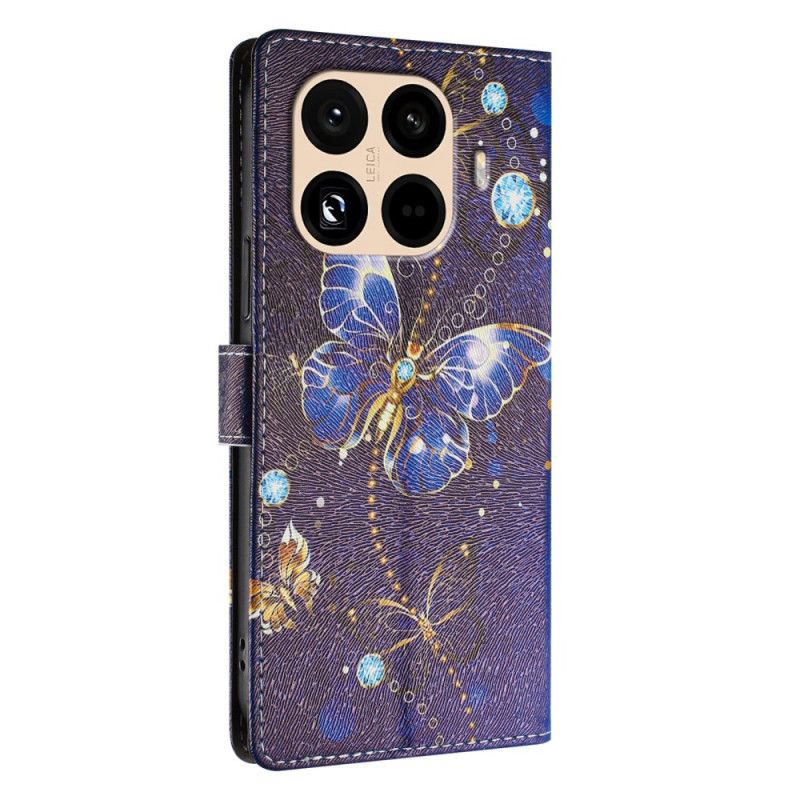 Housse Xiaomi 15T Pro Papillons Or et Bleu