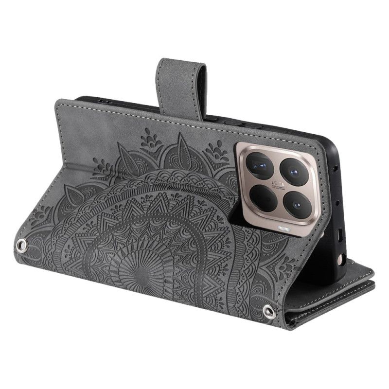 Housse Xiaomi 15T Pro Portefeuille Effet Daim Mandala