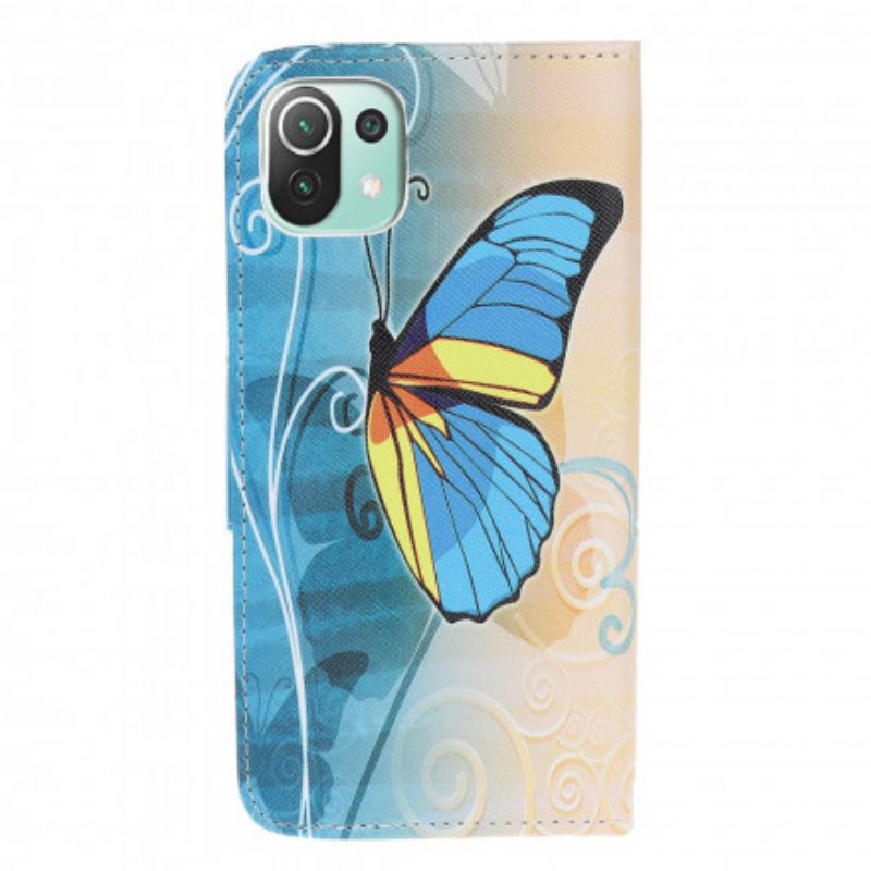 Housse Xiaomi Mi 11 Lite 5G NE / 11 Lite 4G / 5G Papillon Bleu Et Jaune