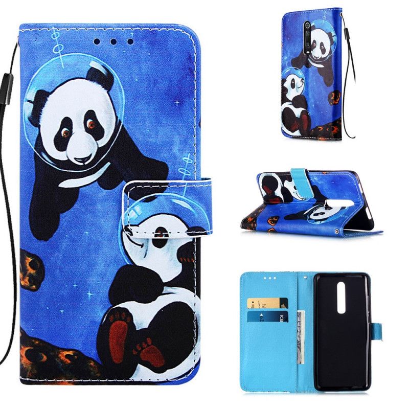 Housse Xiaomi Mi 9t / Mi 9t Pro Pandas Cosmonautes À Lanière