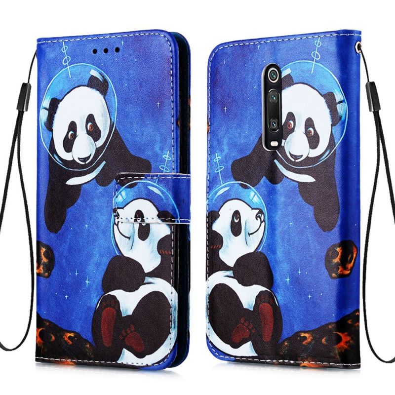 Housse Xiaomi Mi 9t / Mi 9t Pro Pandas Cosmonautes À Lanière