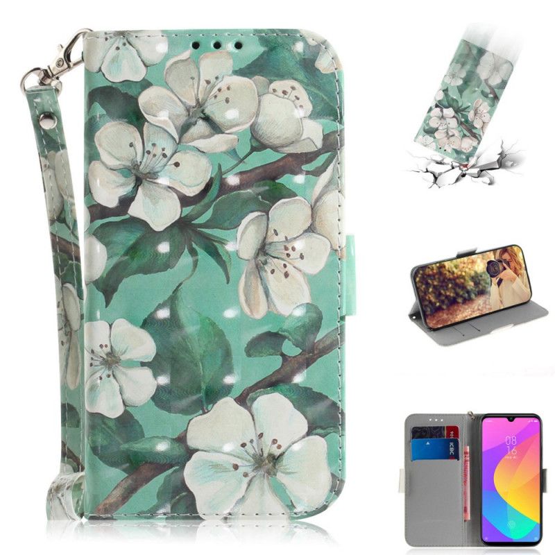 Housse Xiaomi Mi A3 Branche En Fleurs À Lanière