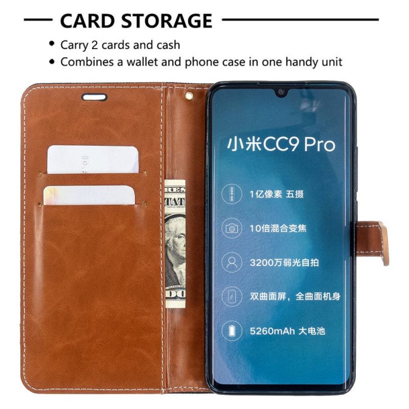 Housse Xiaomi Mi Note 10 / Note 10 Pro Tissu Et Effet Cuir À Lanière