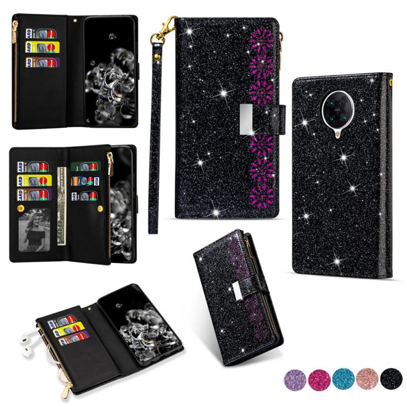 Housse Xiaomi Poco F2 Pro Paillettes Portefeuille Zip